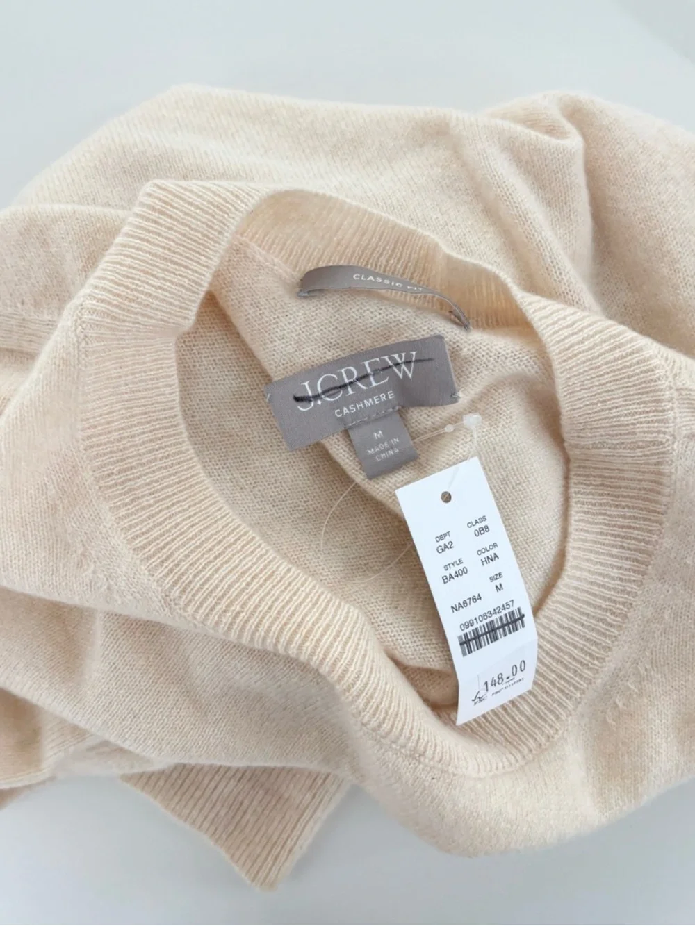 NWT J. Crew Cashmere Classic-fit Crewneck Sweater Heather Natural